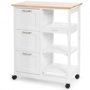 Carrito de Cocina Multiuso Costway con Bandeja, 2 Repisas y 3 Cajones, Blanco, Dimensiones: 67 x 37 x 83.5 cm, con Ruedas para Fácil Movilidad