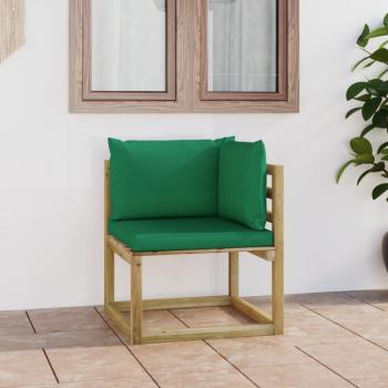 Sofá de esquina de jardín con cojines de madera impregnada verde