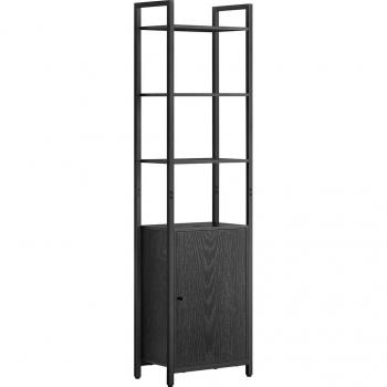 Estantería de 6 Niveles con Armario - Librería con Estantes Ajustables y Estructura de Metal, 24x40x159.5 cm, Marrón Rústico o Negro Ébano, Ideal para