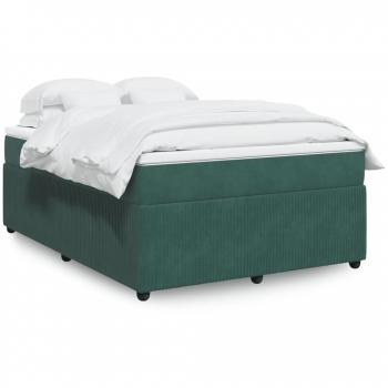 Cama Box Spring con Colchón de Terciopelo Verde Oscuro 140x190 cm