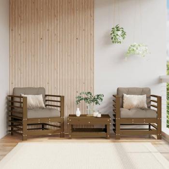 Sillones de jardín con cojines de madera maciza de pino color marrón miel