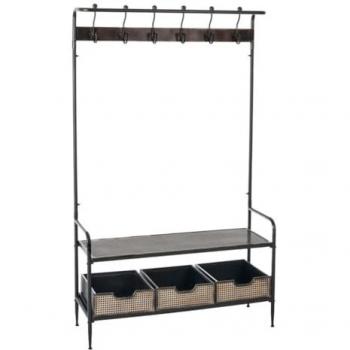Recibidor con Cajones BRICK Perchero Marrón Negro Hierro 111 x 37 x 185 cm