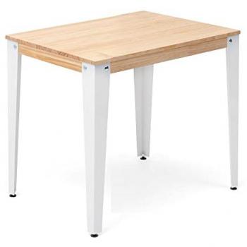 Mesa Cuadrada Lunds 59x59x75cm Blanca en Madera Maciza de Pino con Acabado Natural Estilo Nórdico Industrial