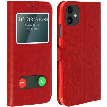 Funda de libro para iPhone 11 con doble ventana - Rojo