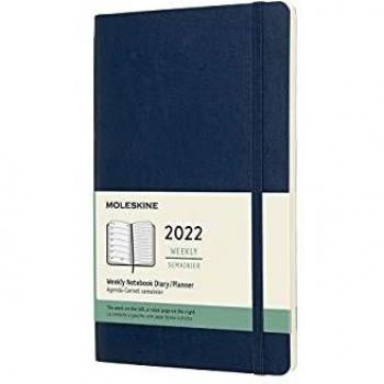 Moleskine - Agenda Semanal 2022, Agenda de 12 Meses con una Semana por Página, Tapa Blanda, Tamaño Grande de 13 x 21 cm, Color Azul Zafiro, 144 Páginas