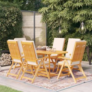 7-Piece Garden Dining Set with Cushions Solid Teak Wood