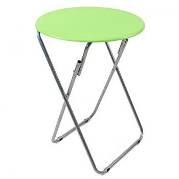 Mesa Plegable Multifuncional de Madera y Aluminio - 66 cm Alto x Ø48 cm - Mesa Auxiliar Verde para Terraza, Balcón, Camping o Jardín