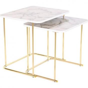 Mesitas auxiliares set de 2 blanco y dorado
