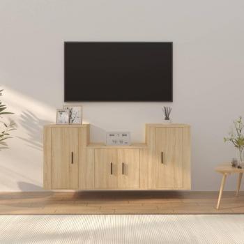 Set de muebles para TV 3 piezas madera contrachapada roble sonoma vidaXL Marrón