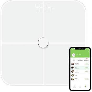 NK-Bascule-BT Báscula de baño Inteligente con Bluetooth|Básculo Digital| Display LED |Analiza más de 10 Funciones| Alta precisión| Sincroniza con App |Color Blanco