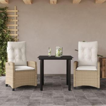 Beige Poly Rattan 3-Piece Garden Dining Set with Cushions