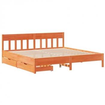 Cama sin colchón de madera maciza de pino marrón cera 200x200 cm