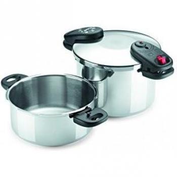 Olla a presión ALZA SPACE. Olla express de acero Inoxidable 18/10, apta para tipo de cocinas gas, vitroceramica, INDUCCIÓN y lavavajillas. Fondo Termo difusor, 3 sistemas de seguridad.
