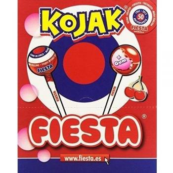 Fiesta Kojak Caramelos de Cereza con Relleno de Chicle - Pack de 100 Unidades