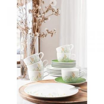 Juego de café Seltmann Weiden 18 piezas Liberty Meadow Grasses para 6 personas, porcelana verde y blanca con motivo de hierbas