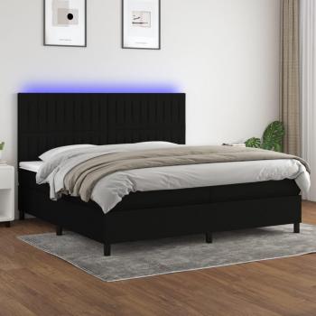 Cama box spring con colchón de muelles y luces LED en tela negra 200x200 cm