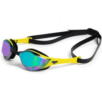 Gafas de natación Arena Cobra Edge Swipe negro amarillo con lentes espejadas lila