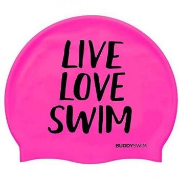 Gorro de Natación BuddySwim Live Love Swim de Silicona Rosa