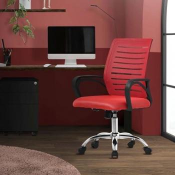 Silla de Oficina Ergonómica Roja con Asiento Regulable, Reposabrazos Acolchados y Ruedas 360°