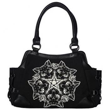 Banned Apparel Gatito Gato PUNK Pentagrama Luna Bolso Negro