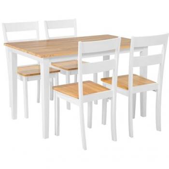 Conjunto de comedor moderno escandinavo blanco de madera sólida con superficie clara para 4 plazas 114 x 68 cm Georgia