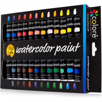 Juego de Acuarelas Colore – Kit Premium para Artistas, Estudiantes y Principiantes – Perfecto para Pinturas de Paisajes y Retratos en Canvas – 24 Colores de Acuarelas Espléndidamente Pigmentadas