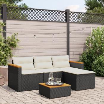 3-Piece Black Poly Rattan Garden Sofa Set with Cushions