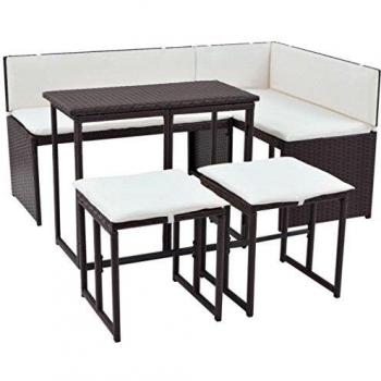 5-Piece Brown Steel Poly Rattan Outdoor Dining Set