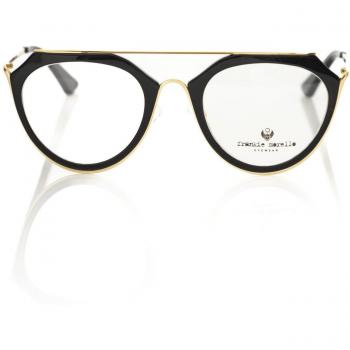 Frankie Morello Black Acetate Aviator Glasses with Gold Accents, Female, Unisex, Size: ONE SIZE