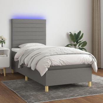 Colchón cama suave con tela LED gris oscuro 90x190 cm, tipo box spring