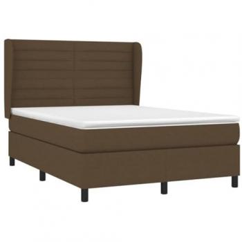 Cama box spring con colchón viscoelástico de espuma, protector, muelles ensacados, adaptable, acolchado reversible, tela marrón oscuro 140x190 cm
