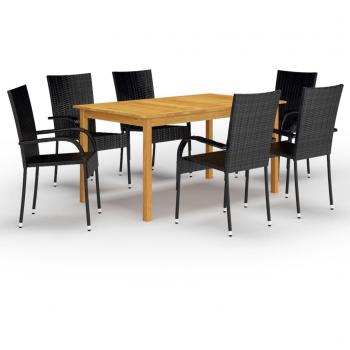 vidaXL Juego de comedor para jardín de 7 piezas negro