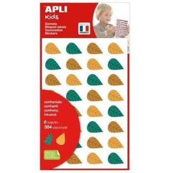 Apli Kids Bolsa de 384 Gomets Hojas de Árboles - Adhesivo Removible - Formas y Colores Surtidos
