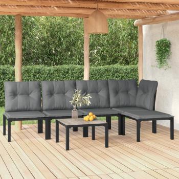 vidaXL 6 Piece Black and Grey Poly Rattan Garden Lounge Set
