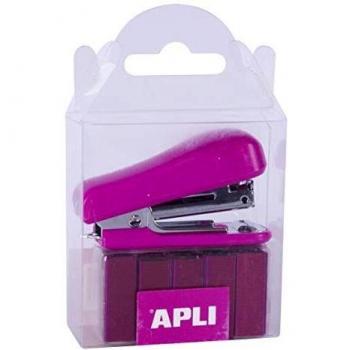 Grapadora de bolsillo rosa Apli con grapas fucsia y diseño compacto - 2000 grapas incluidas