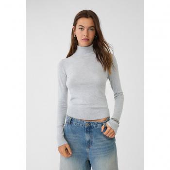 Stradivarius High Neck Grey Melange Knit Jumper L