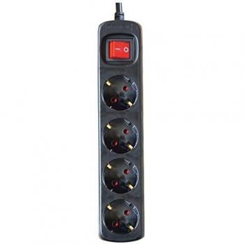 Silver Electronics - Regleta enchufe con 4 tomas con interruptor, Negro, 4 Enchufes, Cable de 1,5 metros, Protección Infantil, Toma de tierra, con protección sobretensiones