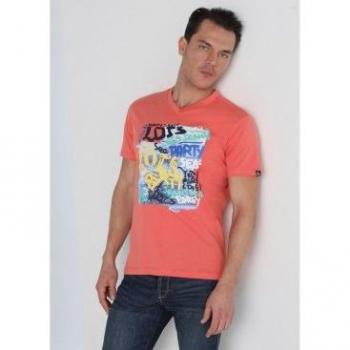 Camiseta Lois Jeans para hombre - Cuello Pico Gráfica en color salmón