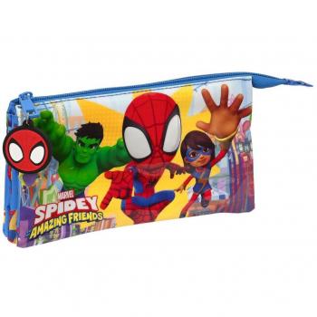 Estuche Escolar Triple Spidey Team Up - Portatodo Triple con Compartimentos Independientes y Cremalleras, Asa Lateral, Adaptabilidad a Carro Portamochilas, Diseño único con Licencia Oficial, Cartera porta objetos