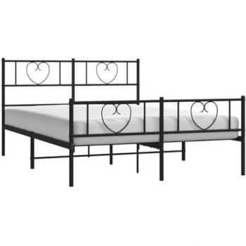 Estructura de cama con cabecero y pie de cama, somier de listones, base de cama, metal negro 120x200 cm