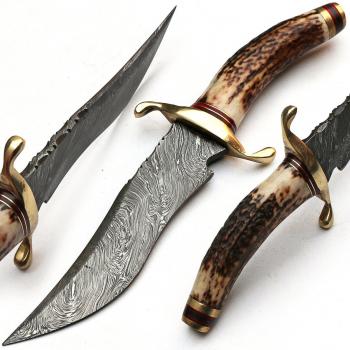 ZO-3UJR-O3QI-8281 de encargo del damasco cuchillo de la mano - puño de asta de ciervo - 25,65 cm - viene con una funda