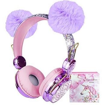 Auriculares inalámbricos para Niños, Auriculares Bluetooth para Niñas con Oreja mullida, Auriculares Ajustables sobre la Oreja con micrófono para niños, Regalo de cumpleaños de Navidad