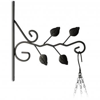 Gancho de Pared para Macetas con Motivo de Hojas, Decoración de Jardín en Metal, 30 x 28 x 2 cm, Negro