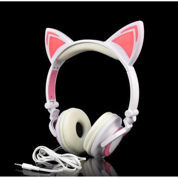 Auriculares para Niños con Cables, Plegables Headphone Oído del Gato con Luz LED, 3.5 Jack para PC, Tabletas, iPhone, Teléfono Inteligente L107