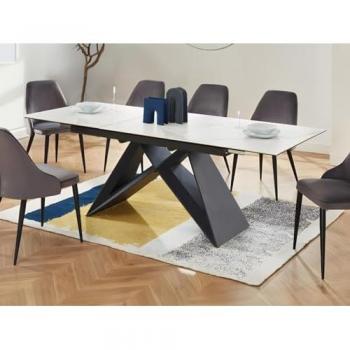 Mesa de Comedor Extensible LIBSY - 6 a 8 Comensales - Cerámica y Metal - Blanco