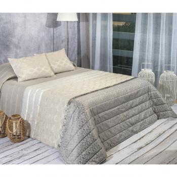 Algodón Blanco Xavier - Colcha bouti jacquard, para cama de 180 cm, 270 x 270 cm, 2 fundas de cojín, 60 x 40 cm, color gris