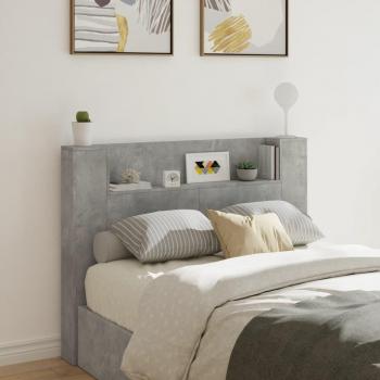 Cabecero de cama con contenedor y luz LED gris hormigón 140x16,5x103,5 cm