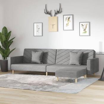 Sofá cama 2 plazas con reposapies y 2 cojines de tela gris claro
