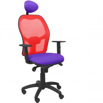 PIQUERAS Y CRESPO Modelo Jorquera - Silla de oficina ergonómica con mecanismo sincro, brazos regulables y ajustable en altura - Respaldo de malla transpirable en color rojo y asiento tapizados en tejido BALI color lila