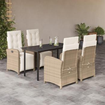 5 Piece Beige Poly Rattan Garden Dining Set with Cushions